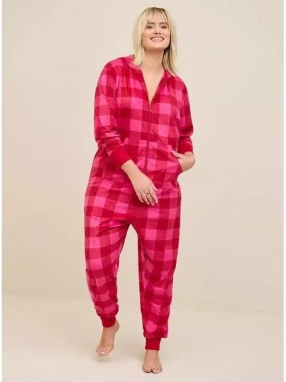 Torrid Red Pink Fleece Onsie Women's Pajamas 1/2